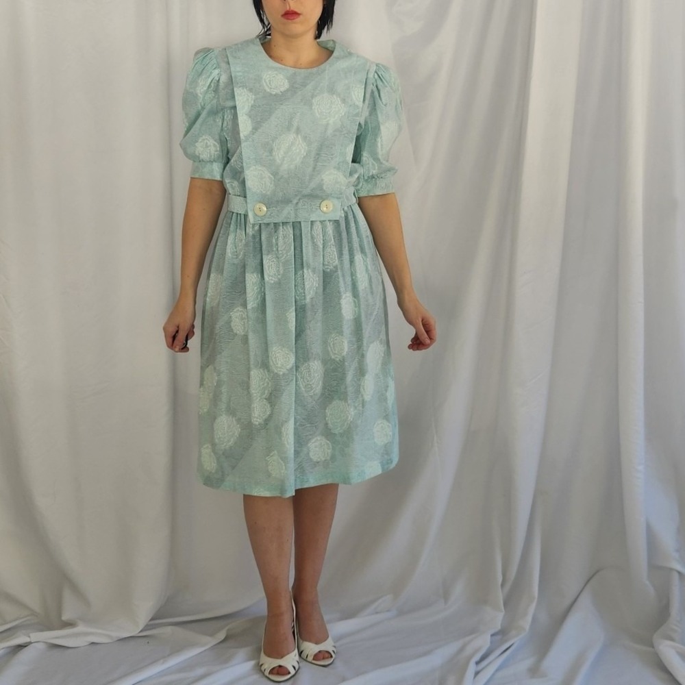 80s Aqua Rose‎ Print Dress